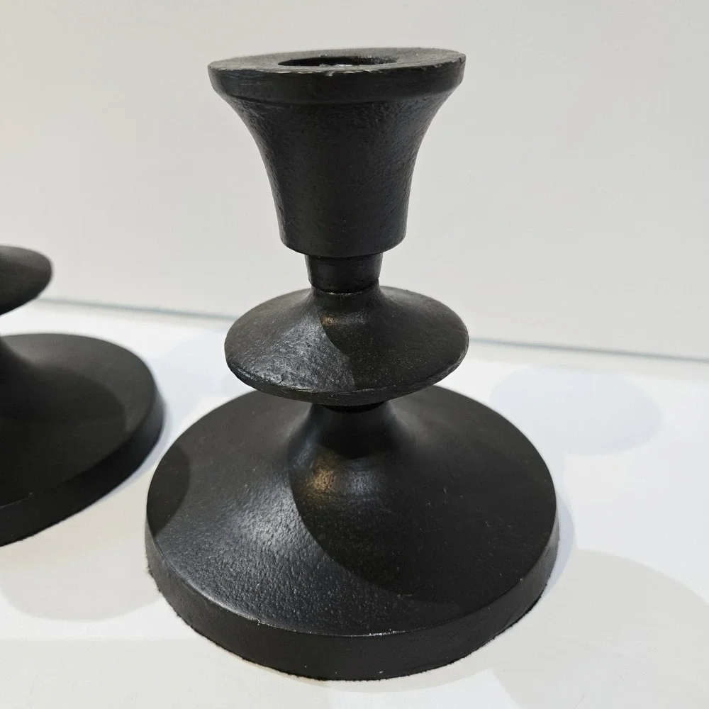 Black Iron Metal Taper Candle Holders Decor Pair Set Modern 2 India